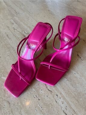 Zara Fuchsia Strappy Square-Toe Heeled Sandals